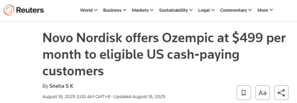 配资平台股票行情 诺和诺德：司美格鲁肽降价